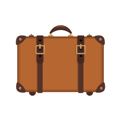 vintage leather classic travel suitcase in flat style