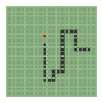 A classic retro snake-style game. Basic digital screen for your design. Vector.