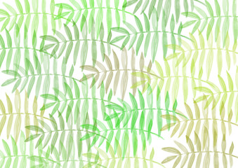 Tropical Leave on white Background. Watercolor Backdrop. Green, brown and yellow Leafs