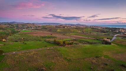 Fototapeta premium Aerial View of Agrigento at Sunset, Sicily, Italy, Europe, World Heritage Site