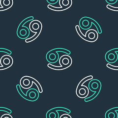 Line Cancer zodiac sign icon isolated seamless pattern on black background. Astrological horoscope collection. Vector