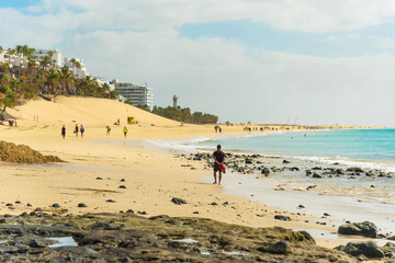 Fototapeta na wymiar Sandy beach in Morro Jable, Fuerteventura island 