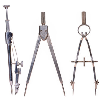 Metal compasses for marking circles. Accessories for draftsmen.