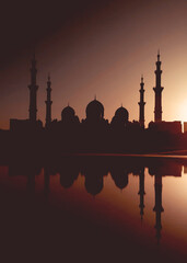silhouette of mosque in sunset