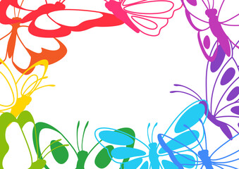 Frame design with decorative butterflies. Colorful abstract insects.