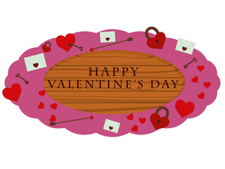 Happy Valentine's day wooden signboard decorated with hearts vector illustration