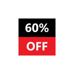 Up To 60% Off. Vector illustration of special offer sale sticker on white background. Red black bargain symbol. Cut price icon. Discount, sale concept.