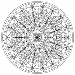 Decorative ornament in ethnic oriental style. Outline doodle hand draw vector illustration. Coloring book page.