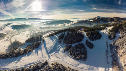Panoramic winter view of the ski center Vysne Ruzbachy, north Slovakia