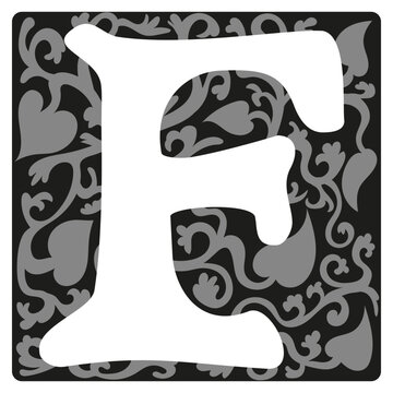Initial F, Medieval Letter With Ornaments, Dekorativ Retro Vector Font Graphic