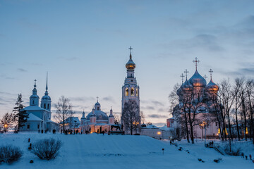 Evening view of the Kremlin from the other side of the Vologda River