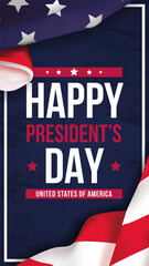 Presidents day background. Banner on top of American flag. Vertical vector illustration.