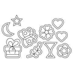 Romantic vector doodles illustration. Hand drawn elements and objects, Line art background