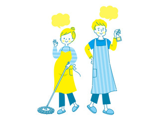 家の中を除菌する笑顔の夫婦