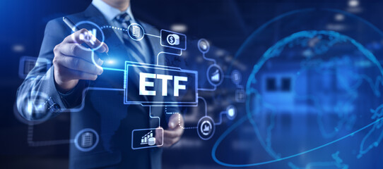 ETF Exchange traded fund stock market trading investment financial concept.