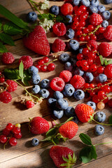 Assorted multi-colored berries on the table