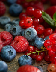 Assorted multi-colored berries on the table