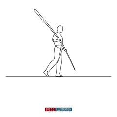 Continuous line drawing of Tightrope walker. Template for your design works. Vector illustration.