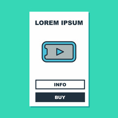 Filled outline Online play video icon isolated on turquoise background. Smartphone and film strip with play sign. Vector