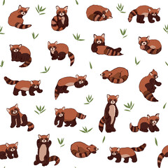 Fototapeta premium Red Panda asian forest animal vector seamless pattern