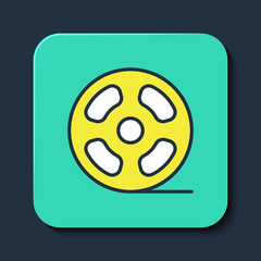 Filled outline Film reel icon isolated on blue background. Turquoise square button. Vector