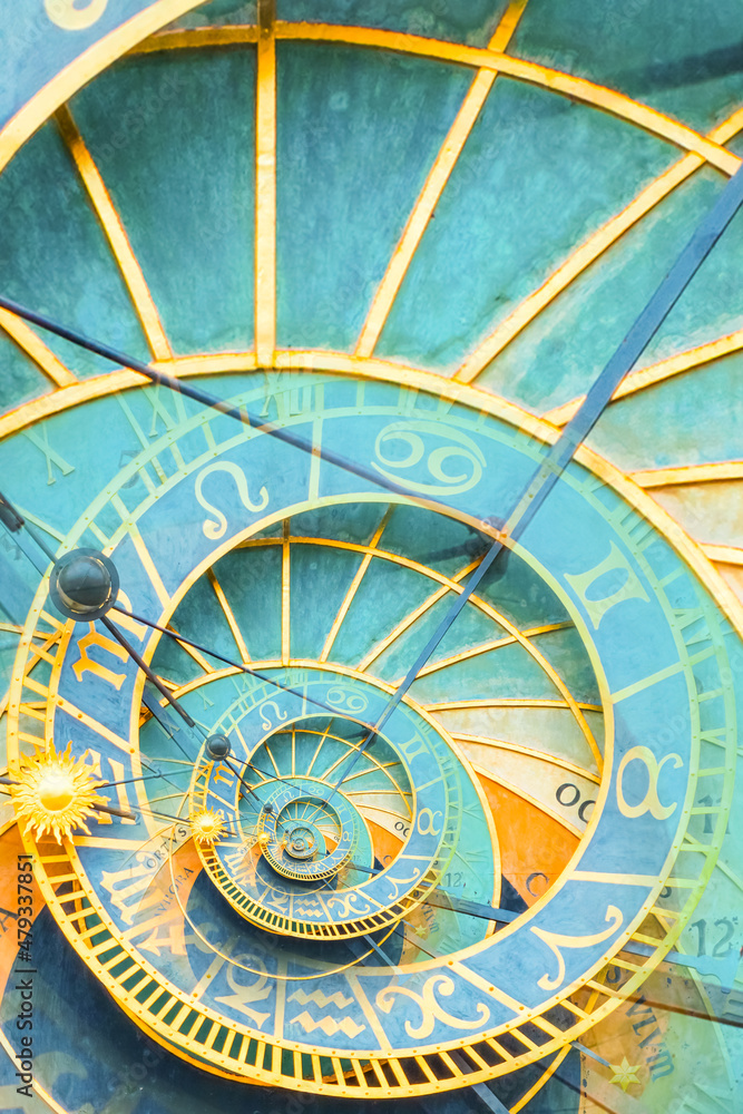 Leinwandbilder droste effect background based on prague astronomical clock. abstract design for concepts related to