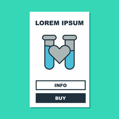 Filled outline Test tube or flask with blood icon isolated on turquoise background. Laboratory, chemical, scientific glassware sign. Vector