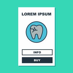 Filled outline Tooth with caries icon isolated on turquoise background. Tooth decay. Vector