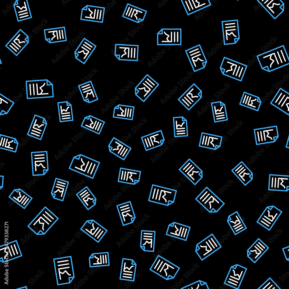 Poster line document with graph chart icon isolated seamless pattern on black background. report text file 