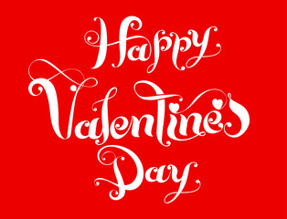Happy Valentine's Day calligraphic wishes with hearts on red background.