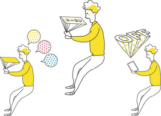 クーポン券を手に驚きを隠せない男性　セット　イラスト素材
