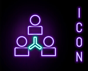 Glowing neon line Project team base icon isolated on black background. Business analysis and planning, consulting, team work, project management. Colorful outline concept. Vector