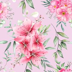 seamless pattern floral with beautiful flower and leaves 