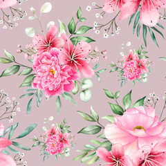 seamless pattern floral with beautiful flower and leaves 