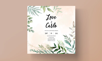 Obraz na płótnie Canvas Wedding invitation card template with beautiful leaves