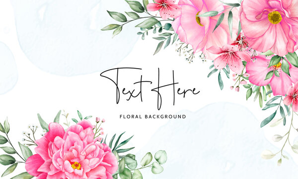floral background with beautiful flower and leaves watercolor set