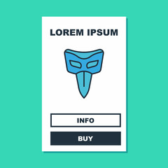 Filled outline Carnival mask icon isolated on turquoise background. Masquerade party mask. Vector