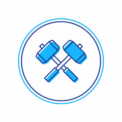 Filled outline Medieval crossed battle hammers icon isolated on white background. Vector
