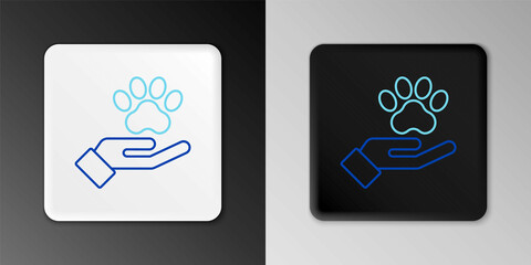 Line Hands with animals footprint icon isolated on grey background. Pet paw in heart. Love to the animals. Colorful outline concept. Vector