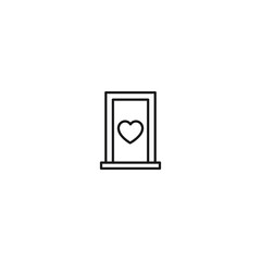Romance, love and dating concept. Outline sign and editable stroke drawn in modern flat style. Suitable for articles, web sites etc. Vector line icon of heart on door