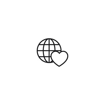 Romance, love and dating concept. Outline sign and editable stroke drawn in modern flat style. Suitable for articles, web sites etc. Vector line icon of heart next to globe