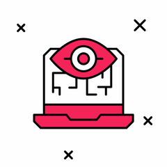 Filled outline Computer vision icon isolated on white background. Technical vision, eye circuit, video surveillance system, augmented reality systems. Vector