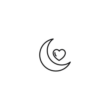 Romance, love and dating concept. Outline sign and editable stroke drawn in modern flat style. Suitable for articles, web sites etc. Vector line icon of heart over The Moon