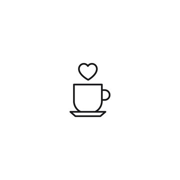 Romance, love and dating concept. Outline sign and editable stroke drawn in modern flat style. Suitable for articles, web sites etc. Vector line icon of heart over cup