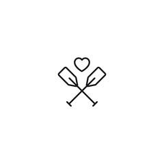 Romance, love and dating concept. Outline sign and editable stroke drawn in modern flat style. Suitable for articles, web sites etc. Vector line icon of heart over paddles