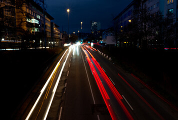 Fototapeta na wymiar Long exposure at night with cars in city