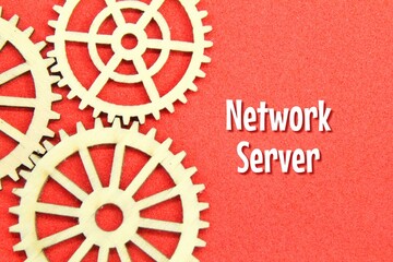gear wheel with the word Network server and a red background