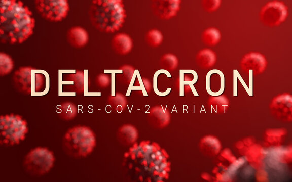 Deltacron coronavirus variant Sars ncov 2 2021 2022. Deltacron Strain. delta and omicron mutation. 3D illustration 