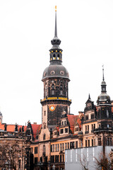 Obraz premium Hausmannsturm tower and Dresden Cathedral Catholic Court Church in the old town or Altstadt of Dresden