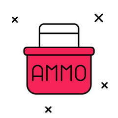 Filled outline Military ammunition box with some ammo bullets icon isolated on white background. Vector